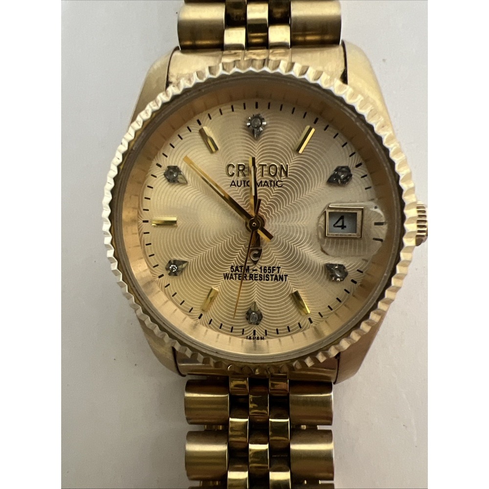 Croton Vintage Six Diamonds Mens Automatic Watch 5 ATM 165 FT With Date